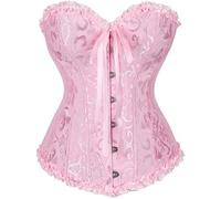 JoyPeak Halloween Corset Tops for Women,Lace Up Bustier Shapewear Lingerie,Overbust Corset Push Up Bodysuit(UK,X-Large,Pink)