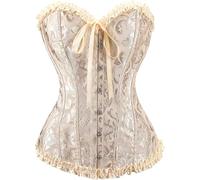 JoyPeak Halloween Corset Tops for Women,Lace Up Bustier Shapewear Lingerie,Overbust Corset Push Up Bodysuit(UK,X-Small,Beige)