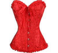 JoyPeak Halloween Corset Tops for Women,Lace Up Bustier Shapewear Lingerie,Overbust Corset Push Up Bodysuit(UK,X-Large,Red)