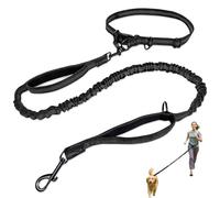 JoyPetto Hands-Free Dog Leash for Medium/Large Dogs - Waist-Worn & 2-Handle Design, Shock-Absorbing Bungee, Reflective, Black