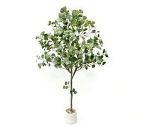 Joyplants 5FT Artificial Eucalyptus Tree, Lifelike Fake Floor Plant with Silver Dollar Silk Leaves & Real Touch Texture and Adjustable Branches for Home Office Livingroom Decor Indoor(Green Stems)