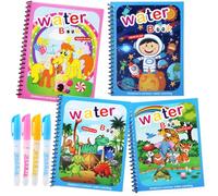JoyPlus 4 PCS Magic Water Colouring Books, Reusable Water Painting Books with 4 Water Pen, Water Colouring Books for No-Mess Drawing, Portable Educational Doodle Drawing Toy for 3+ Year Old Boys Girls