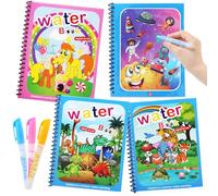 JoyPlus 4 Pieces Water Magic Colouring Book, Reusable Water Painting Books with 4 Water Pen, Magic Painting Book for Toddler Educational Toy, Magic Coloring Books for 3 4 5 6 Year Old Boys Girls