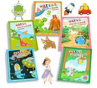JoyPlus 5 Pack Magic Water Colouring Books, Reusable Water Painting Books for Toddlers, Magic Water Colouring Book with 5 Water Pen, Portable Mess-Free Coloring Book Educational Learning Kits Gifts