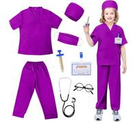 JoyPlus 8 Pcs Kids Doctor Costume Set,Nurse Suit Kit Uniform with Stethoscope, Doctor Costume for Kids,Doctors Outfit Set with Accessories,Nurse Dress Up Halloween Cosplay for Girls 3-10 Years Old (L)