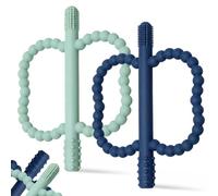 JoyPlus Baby Teething Toys, 2PCS Sensory Chew Toys with Easy-Hold Handle, BPA Free Silicone Teether Chew Toy,Silicone Infant Toothbrush, Soothe Sore Gums, Baby Toys for Babies 0 3 6 12 Months