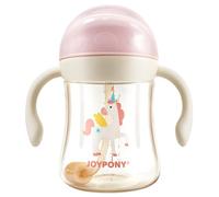 Joypony PPSU Learning Cup with Straw & Weight Ball, 266 ml (9 oz) Baby Drinking Bottle, Leak-Proof, Includes 2 Straws & Cleaning Brush, Straw Cup from 6 Months, BPA-Free, Pink