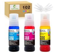 JoyPrinting 102 Ink Replacement for Epson 102 Ink Bottle Refills Compatible with Epson ET-2700 ET-2750 ET-2751 ET-2756 ET-2850 ET-2851 ET-2856 ET-3700 ET-3750 ET-3850 ET-4750 ET-15000(C/M/Y, 3-PK)