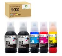 JoyPrinting 102 Refill Ink Multipack Compatible with Epson 102 Ink Refill for EcoTank ET-2700 ET-2750 ET-2751 ET-2756 ET-2850 ET-2851 ET-2856 ET-3700 ET-3750 ET-3850 ET-4 750 ET-4850 (Pack of 5)