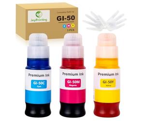 JoyPrinting 3 x GI-50 Compatible Ink Container GI-50 GI50 Ink Multipack Compatible with Canon PIXMA G1520 G2520 G2560 G3520 G3560 GM2050 GM4050 G5050 G6050 G7050 (Cyan, Magenta, Yellow