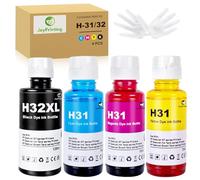 JoyPrinting 31 32XL Ink Bottle Set Compatible with HP 31 32XL Ink Bottles for Smart Tank 5000 5101 7301 7001 7602 5000 6001 5101 5102 Plus 651 551 455 457 450 (135ML 32XL Black, 70ML 31 Color)
