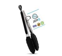 JOYQ Kitchen Tongs - 9 Inch Kitchen Utensil Cooking Tongs with Padlock System - Easy Grip Food Grade Silicone Tongs for Meat, BBQ, Frying and Serving (9 inch, Black)