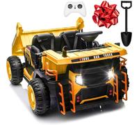 JOYRACER 24V 2 Seater Ride on Dump Truck, Kids Electric Car w/400W Motors, Ride on Construction Vehicles w/Electric Dump Bed and Shovel, 20'' Seat, 4.9MPH Max, Power Car Wheelers for Kids, Yellow