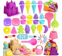 Joyreal 48 PCS Ice Cream & Castle Sand Beach Toys - Sand Pit Toys with Bucket and Spade Beach Set with Storage Mesh Bag for Toddlers Boys Girls