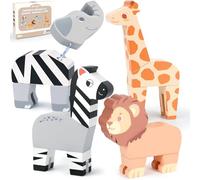 Joyreal Magnetic Jungle Animals Toy Play Set, Connectable Wooden Building Blocks Play Set Toy for Preschool Boys And Girls Ages 1-5(16 Pcs)