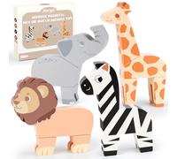 Joyreal Magnetic Mix or Match Jungle Animals Toy Play Set, Mix And Match Connectable Wooden Building Blocks Play Set Toy for Preschool Boys And Girls Ages 1-5(16 Pcs)