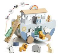 Joyreal Wooden Noahs Ark Toy - Christening Gifts for Girls Boys Toys Farm Animals Shape Sorter Montessori Stacking Toys Baptism Gifts