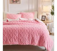 Joyreap 3-Piece Flannel Sherpa Comforter Set Pink, Twin Size Luxury Velvet Fluffy Bedding Set, Ultra Soft Warm Cold Weather Comforter Bed Set- 68x86 inches