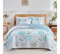 Joyreap 3 Pieces Floral Patchwork Quilt Set California King, 102x114 inches- Blue n White Flowers Design, Smooth Soft Microfiber Quilt, Bedspread Bed Cover for All Season