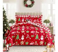 Joyreap 3pcs Christmas Duvet Cover Set Queen, Xmas Tree Snowman Gingerbread Man Design Bedding Set, Includes 1 Duvet Cover and 2 Pillow Shams