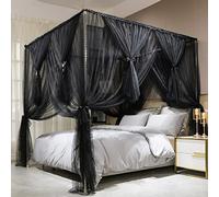 Joyreap 4 Corners Post Canopy Bed Curtain Black- Royal Luxurious Cozy Drapes Netting- Elegant Bedroom Decoration Accessories for Adults (59" W x 78" L, Full/Queen)