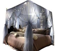 Joyreap 4 Corners Post Canopy Bed Curtain for Girls & Adults - Royal Luxurious Cozy Drape Netting - Cute Princess Bedroom Decoration Accessories (Gray-Blue, 86" W x 78" L, King)