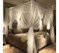 Joyreap 4 Corners Post Canopy Bed Curtain for Girls & Adults - Royal Luxurious Cozy Drape Netting - Cute Princess Bedroom Decoration Accessories (White, 47" W x 78" L, Twin)
