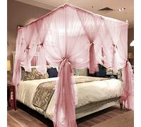 Joyreap Bed Canopy with 4 Corners, Pink Bed Canopy, Cozy Curtains - Mosquito Net with 4 Openings - Cute Princess Bedroom Decoration (59" W x 78" L, Full/Queen)
