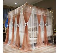 Joyreap Luxury 4 Corners Post Canopy Bed Curtains - Coral & White Cozy Drape Netting - Cute Princess Bedroom Decoration Accessories(Reddish Brown, 47" W x 78" L, Twin)