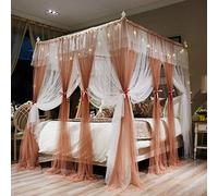 Joyreap Luxury 4 Corners Post Canopy Bed Curtains - Coral & White Cozy Drape Netting - Cute Princess Style Bedroom Decoration Accessories(Reddish Brown,86" W x 78" L, King)
