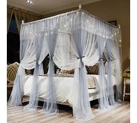 Joyreap Luxury 4 Corners Post Canopy Bed Curtains - Grey & White Cozy Drape Netting - Cute Princess Style Bedroom Decoration Accessories (47" W x 78" L, Twin)