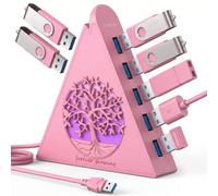 JoyReken 7-Port USB 3.0 Hub, RGB USB Hub with RGB Tree Light and 2ft Cable, USB Hub 3.0 Pink USB Expander for Laptop, PC, Flash Drive, HDD, Console, Printer, Keyboard, Mouse (Pink)