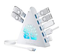 JoyReken 7-Port USB 3.0 Hub, White Vertical USB Hub Splitter with Tree-Shaped RGB Lighting, 5Gbps High-Speed Transfer, 2FT Extension Cable, Compatible with PC, MacBook, Laptop, Flash Drive, Printer