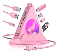 JoyReken USB C Hub, Pink 8-IN-1 Type C Multiport Adapter with 4K@30Hz HDMI, 100W PD, 5Gbps 1xUSB-C, 3xUSB-A 3.0, SD/TF Slots ＆ RGB Lighting, PinK USB Hub for Macbook Air/Pro, iPad, iMac, Surface, XPS