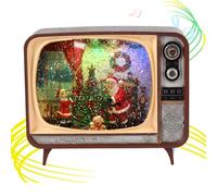 Joyriver Christmas Snow Globe Lantern Retro TV Santa Christmas Tree with LED Light Glittering Timer and Music, USB and Battery Operated Home Decoration Gift for Family Brown