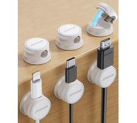 JOYROOM 6 Pack Cable Tidy Clips Cord Organiser Magnetic Cable Management Self Adhesive Wire Holder for Desk, Nightstand, Charging Cables, HDMI, USB, Audio Cable, Office, Home, White