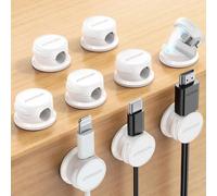 JOYROOM 9 Pack Cable Tidy Clips Cord Organiser Magnetic Cable Management Self Adhesive Wire Holder for Desk, Nightstand, Charging Cables, HDMI, USB, Audio Cable, Office, Home, White