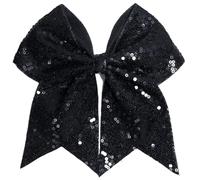 JOYRUBY Glitter Cheer Bow Hair Clip, 7 Inch Sequin Large Hair Bow Clips, Black Big Bows for Hair Clip Party Hair Accessories for Women Cheerleading Sports Teens Girls (Black)