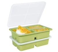 Joyseedi 2 Pack Silicone Soup Freezer Tray with Lid - 4 Compartment Large Silicone Food Storage Tray, Soup Storage Containers for Freezing Extra Large Jumbo Ice Cube Tray (Light Green)