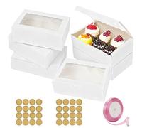 Joyseedi 25 PCS Cookie Boxes with Window, 8.5” x 5.5” x 2” Bakery Boxes White Dessert Packaging Gift Box for Cake, Biscuit, Candy, Brownie, Donuts for Bakery Shop Birthday Wedding Christmas Party