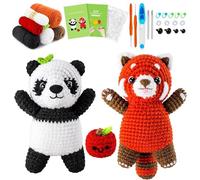 Joyseedi Panda Crochet Kit for Beginners, Knitting Set for All Ages and Adults, Red Black Panda Animal Crochet Kits with Step-by-Step Tutorials, Crochet Starter Kit Gift for Beginners