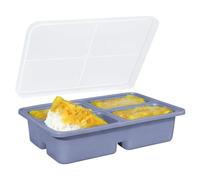 Joyseedi Silicone Soup Freezer Tray with Lid - 4 Compartment Large Silicone Food Storage Tray, Soup Storage Containers for Freezing Extra Large Jumbo Ice Cube Tray (Blue-Gray)