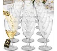 JoyServe Bulk 7 oz Plastic Disposable Wine Glasses - (Pack of 24) Clear BPA-Free Plastic Wine Glasses with Stem and Party Drinking Glass Cups for Parties, Weddings, Toasts, Food Samples, Catering