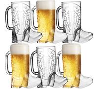 JoyServe Cowboy Boot Cups - (Pack of 6) 16oz Cowboy and Cowgirl Drink Mugs, Reusable BPA-Free Plastic Mug with Handle for Western Themed Rodeo Birthday Party Decorations and Supplies