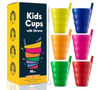 JoyServe Kids Straw Cups - (Set of 6) 10oz Cups for Kids w/Built in Straws for Everyday Use, Stackable BPA-Free Plastic Sip-A-Cup Drink Tumblers for Water, Juice, Milk, Dishwasher Safe, Neon Colors
