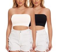 Joyshaper Bandeau Bra Women Strapless Bra Non Padded Bandeau Top Tube Bra Full Coverage Non Wired Bralette Boob Tube Stretchy Crop Tops Summer Underwear Women's Everyday Bra 2 Pack, Black+White L