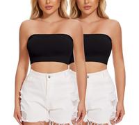 Joyshaper Bandeau Bra Women Strapless Bra Top Non Padded Seamless Tube Top Wireless Bralettes Bandeau Top Stretchy Crop Top Basic Summer Underwear Bra Women's Everyday Bra, 2 Pieces Black L