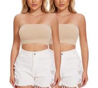 Joyshaper Bandeau Bra Women Strapless Non Padded Bra Top Seamless Tube Top Wireless Bralettes Bandeau Stretchy Crop Top Basic Summer Underwear Bra Women's Everyday Bra, 2 Pieces Nude M