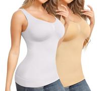 Joyshaper Control Vest Top Built-in Bra Shapewear Tank Top Women's Compression Tops Padded Camisole Compression Cami Top White+Beige 3XL