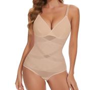 Joyshaper Shapewear For Women Tummy Control Bodysuit Shaping V Neck Body Shaper Waist Trainer with Adjustable Straps Light Beige,M